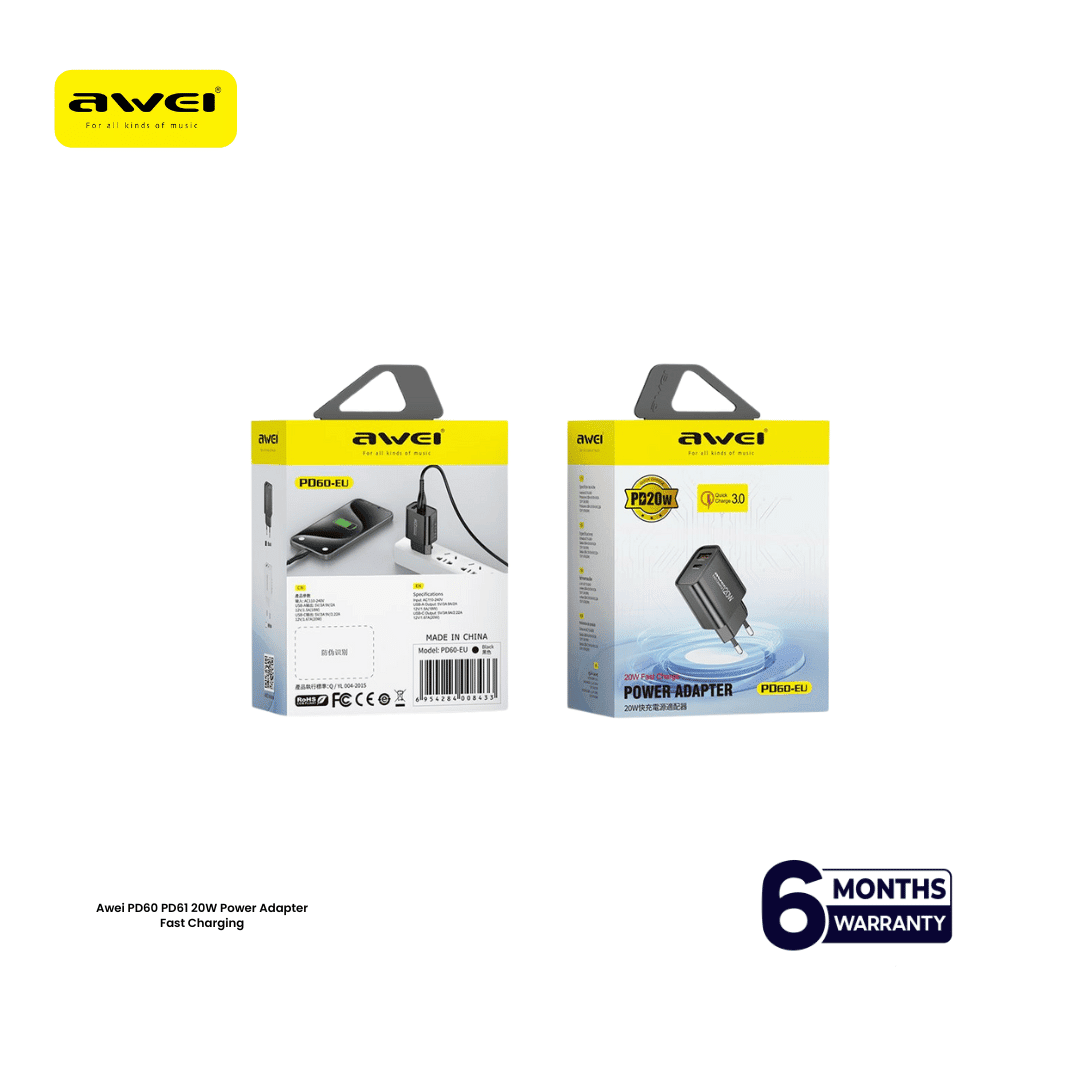 Awei PD60 PD61 20W Power Adapter Fast Charging